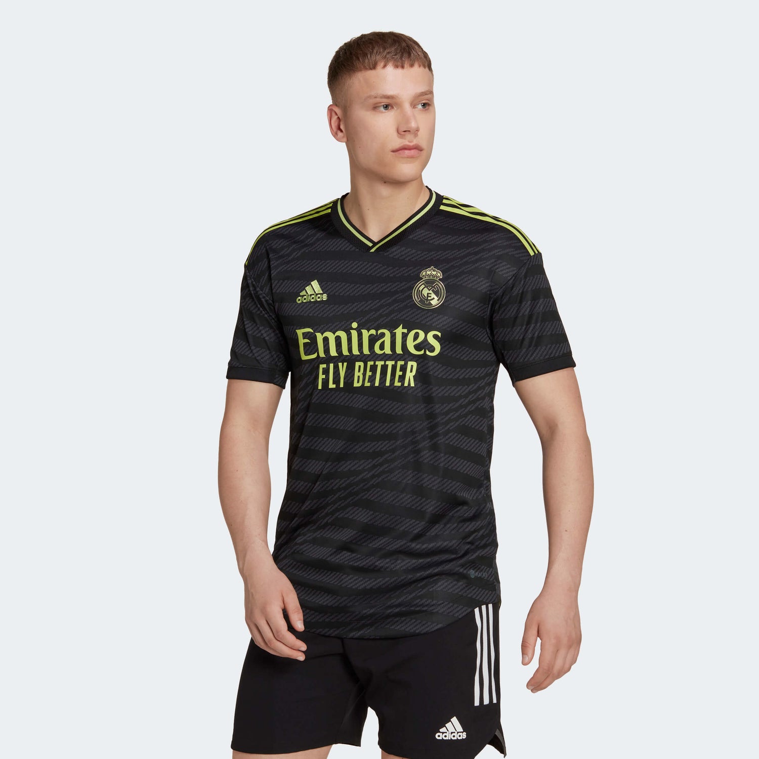 adidas 2022-23 Real Madrid Authentic Third Jersey - Black-Neon (Model - Front)