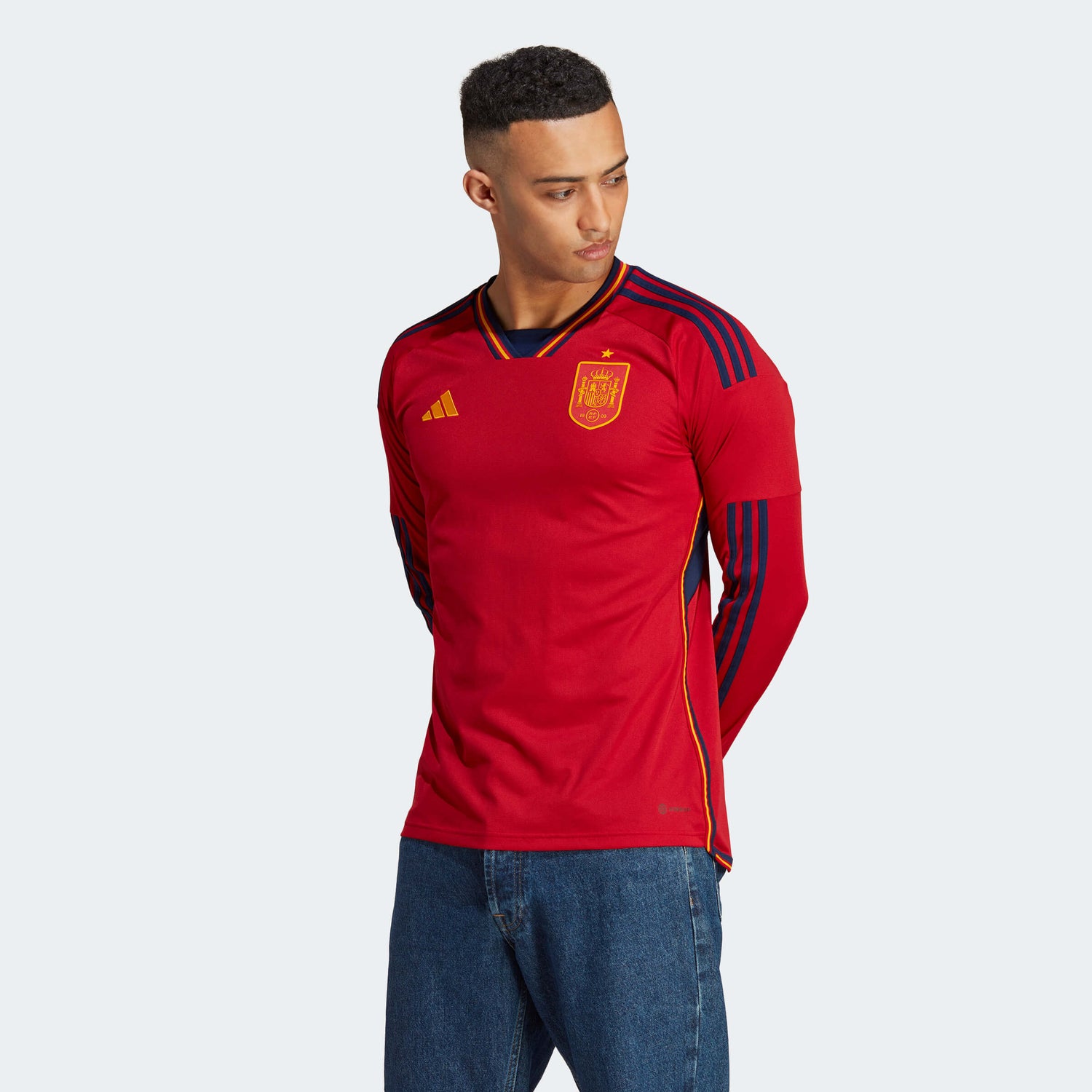 adidas 2022-23 Spain Long Sleeve Home Jersey - Red-Navy (Model - Front)