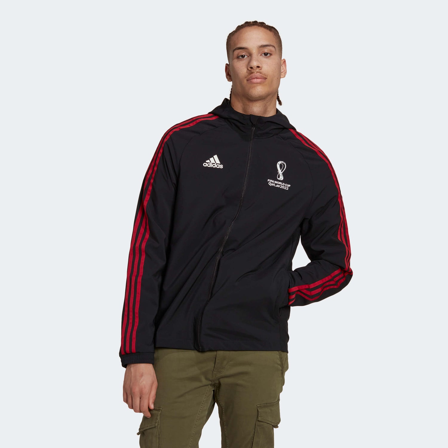 adidas 2022 FIFA World Cup Woven Jacket - Black (Model - Front)