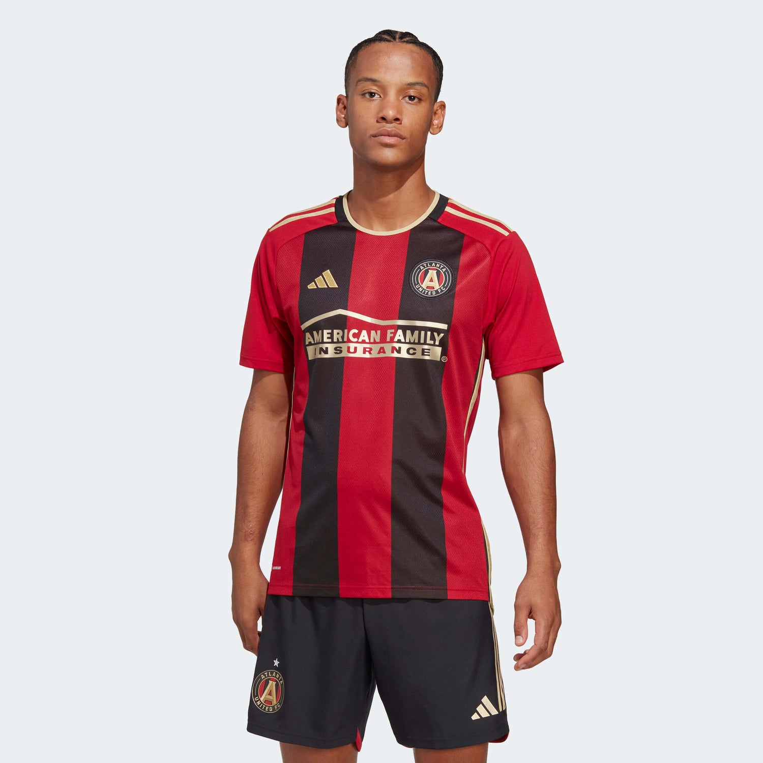 adidas 2023-24 Atlanta United FC Home Jersey - Black-Victory Red (Model - Front)