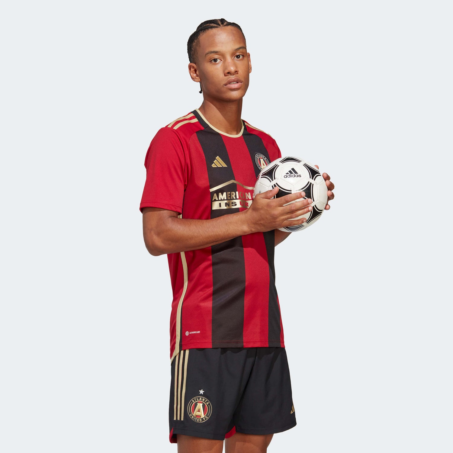 adidas 2023-24 Atlanta United FC Home Jersey - Black-Victory Red (Model - Side)
