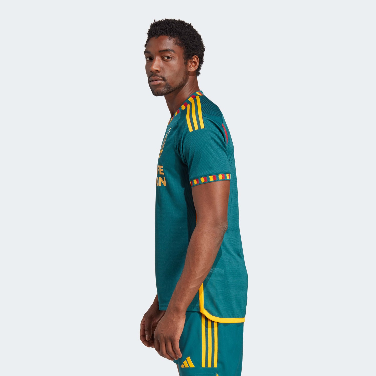 adidas 2023-24 LA Galaxy Authentic Away Jersey - Mystery Green-Team Gold (Model - Side)