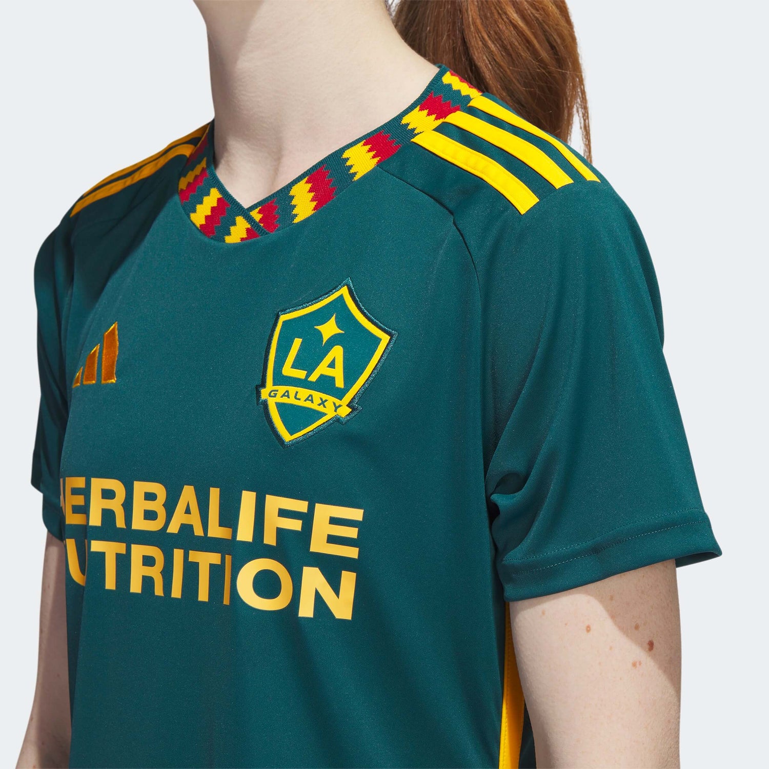 adidas 2023-24 LA Galaxy Women's Away Jersey - Mystery Green-Team Gold (Detail 1)
