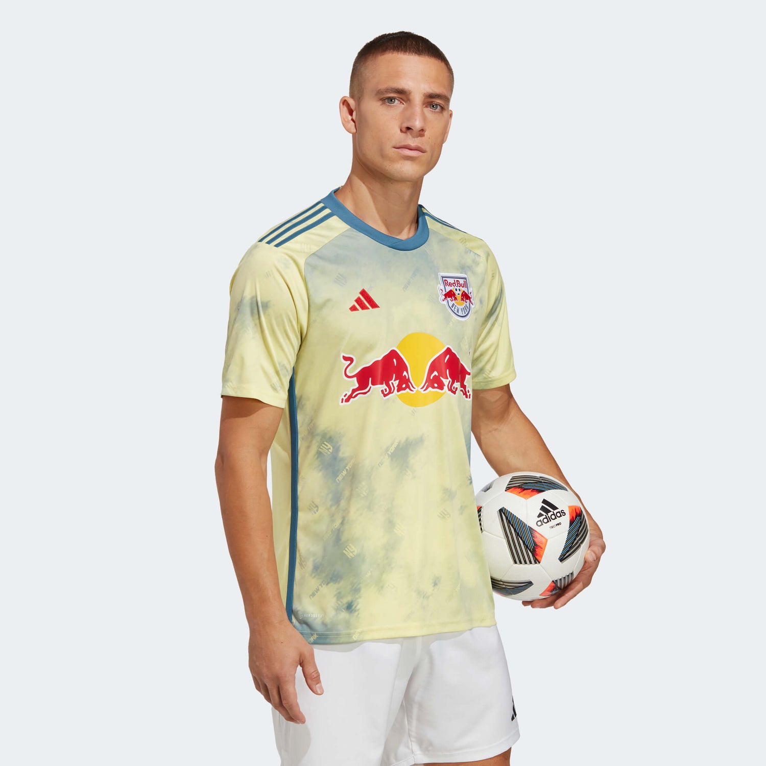 adidas 2023-24 New York Red Bulls Home Jersey - Pearl Citrine (Model - Side)