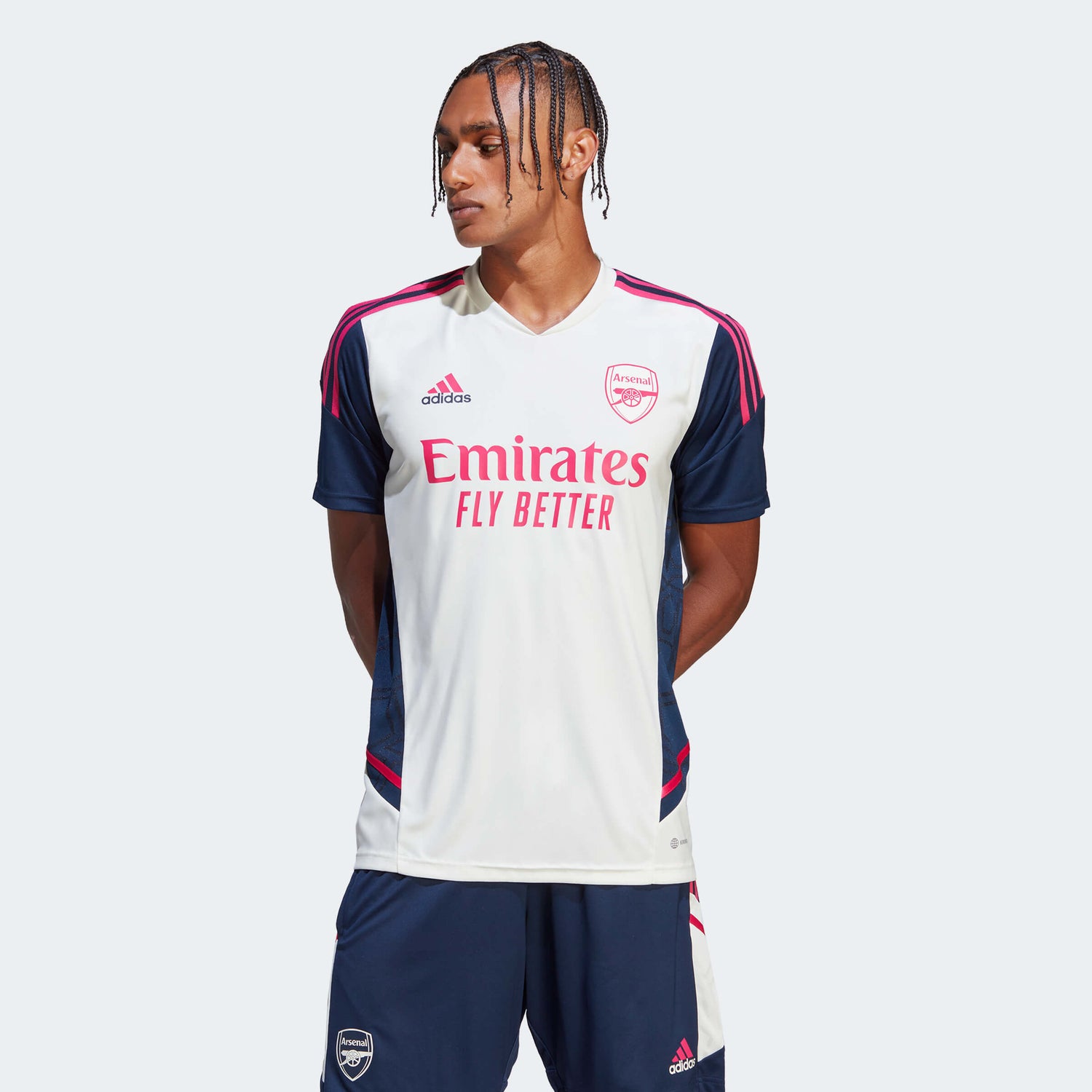 adidas 2023 Arsenal Training Jersey - Off White-Navy (Model - Front)