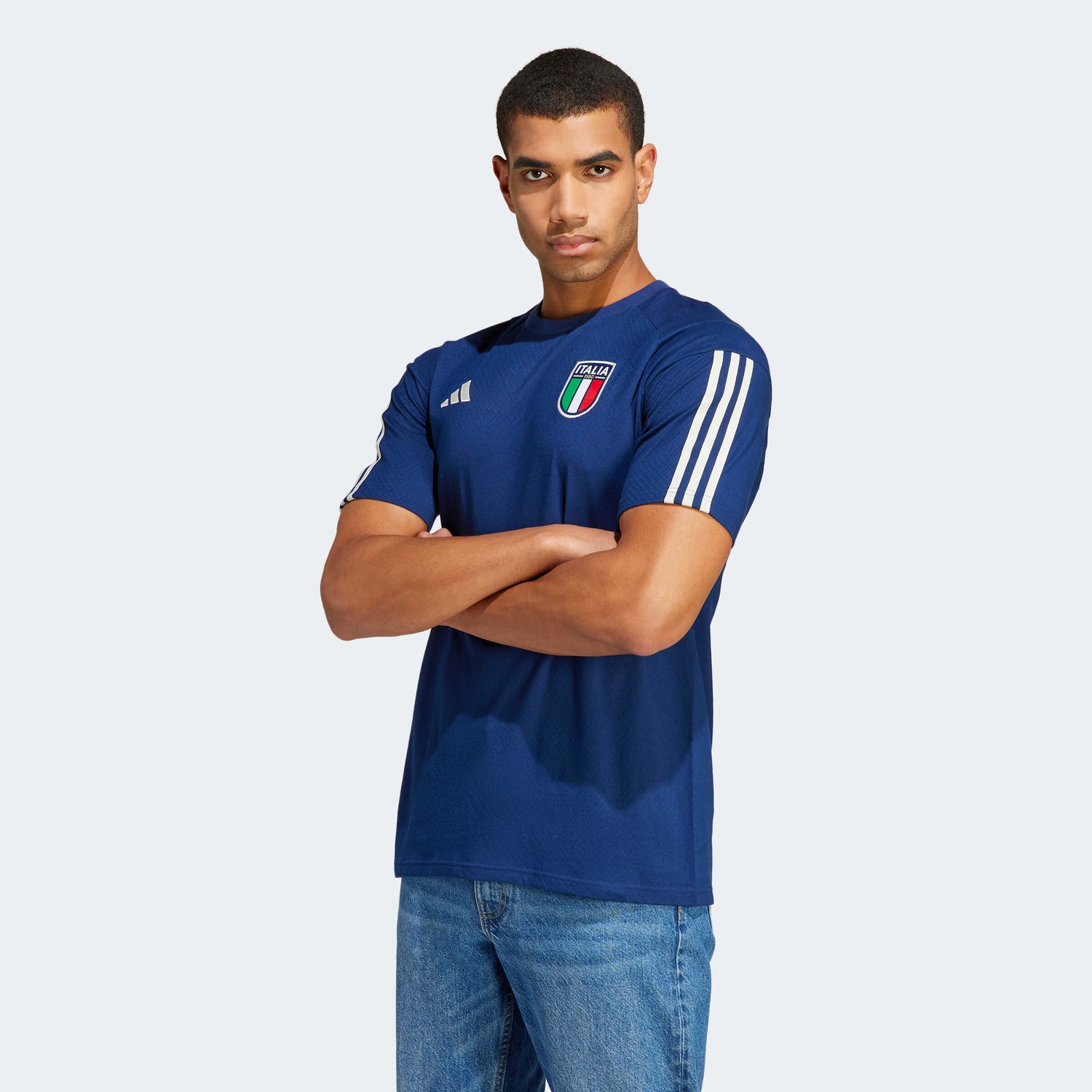 adidas 2023 Italy Cotton Tee - Dark Blue (Model - Front)