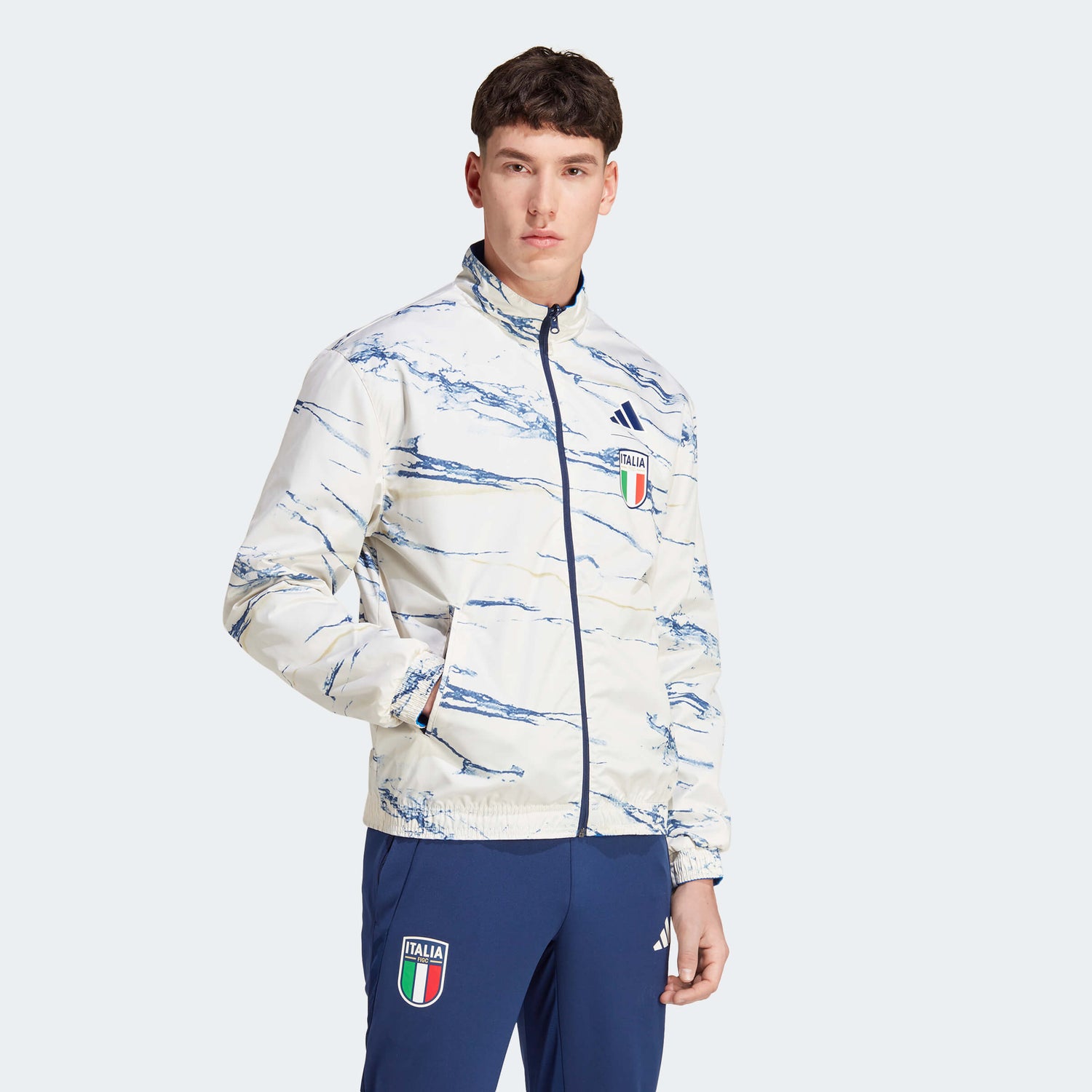 adidas 2023 Italy Reversible Anthem Jacket - Blue (Model - Front)