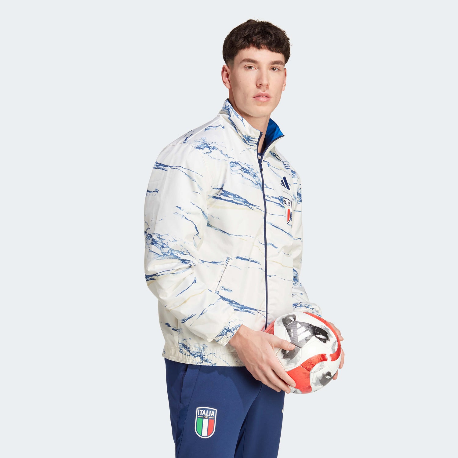 adidas 2023 Italy Reversible Anthem Jacket - Blue (Model - Side)