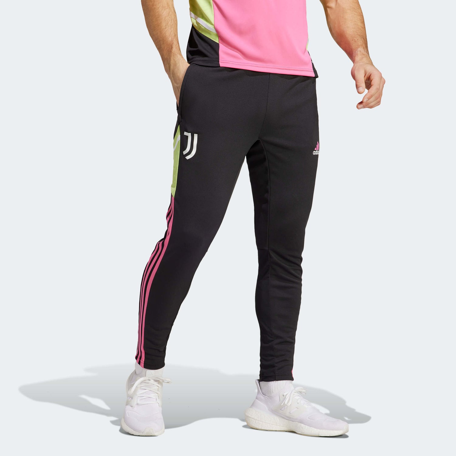 adidas 2023 Juventus Training Pants - Black-Green-Pink (Model - Front)