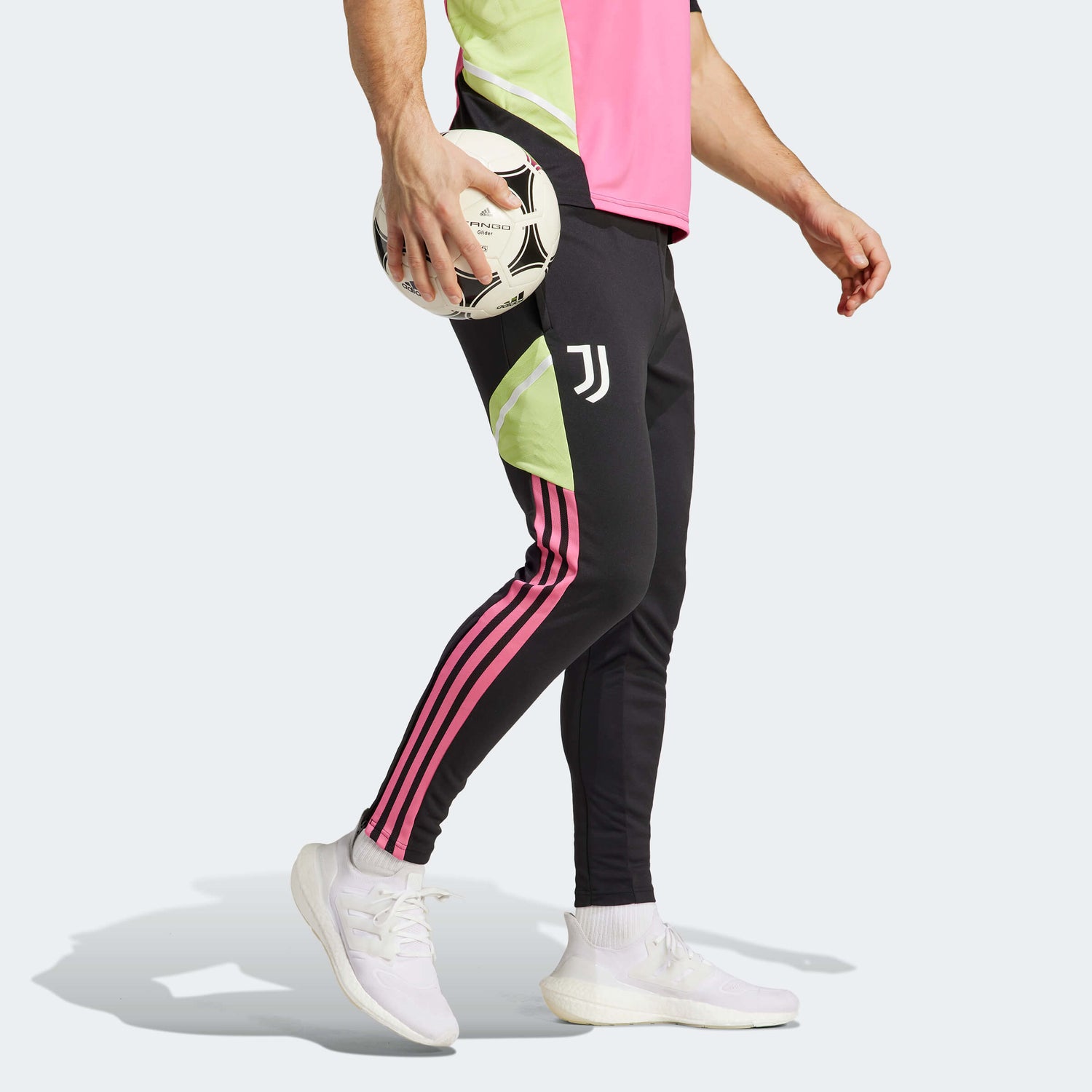 adidas 2023 Juventus Training Pants - Black-Green-Pink (Model - Side)
