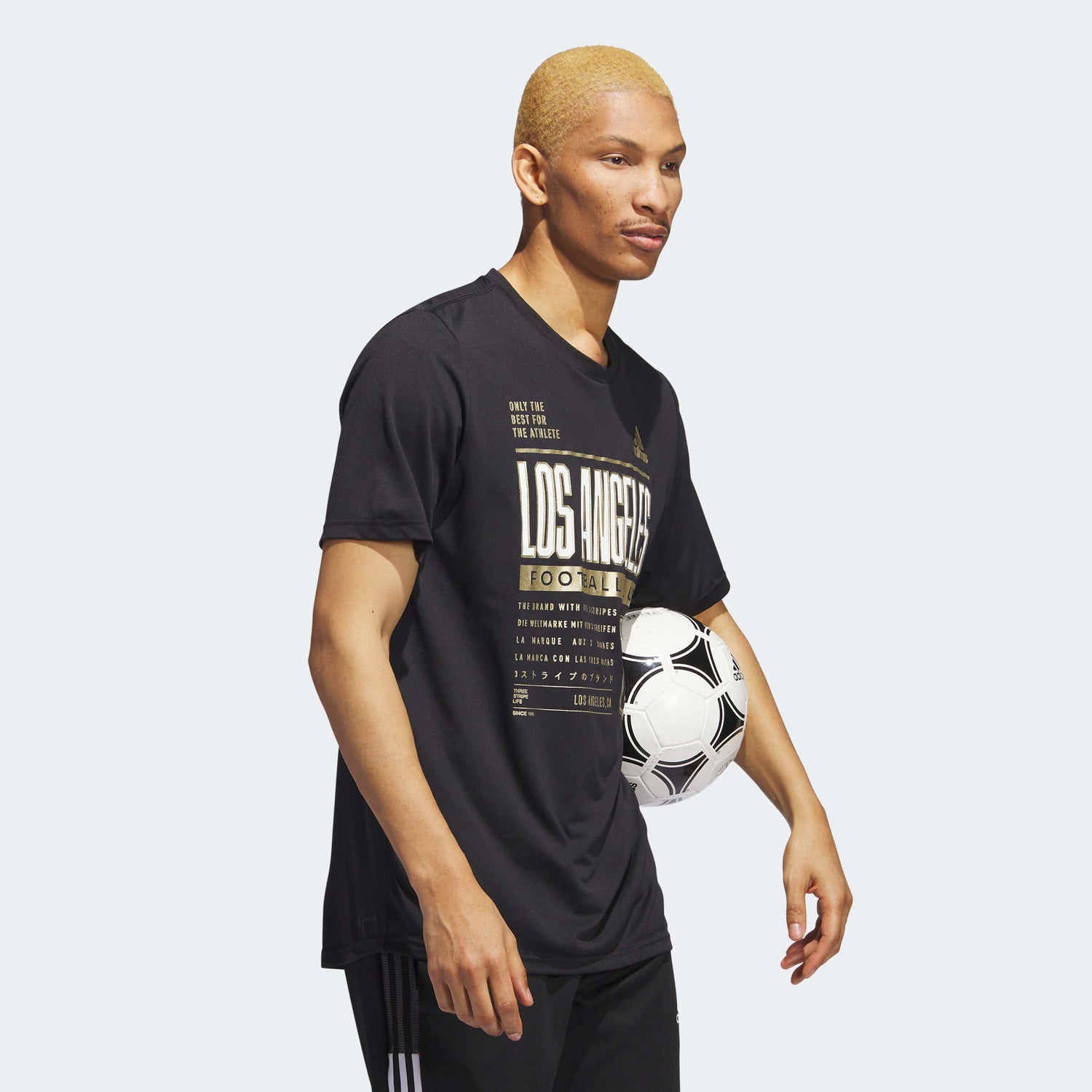 adidas 2023 LAFC SS Pre-Game Tee - Black-White (Model - Side)