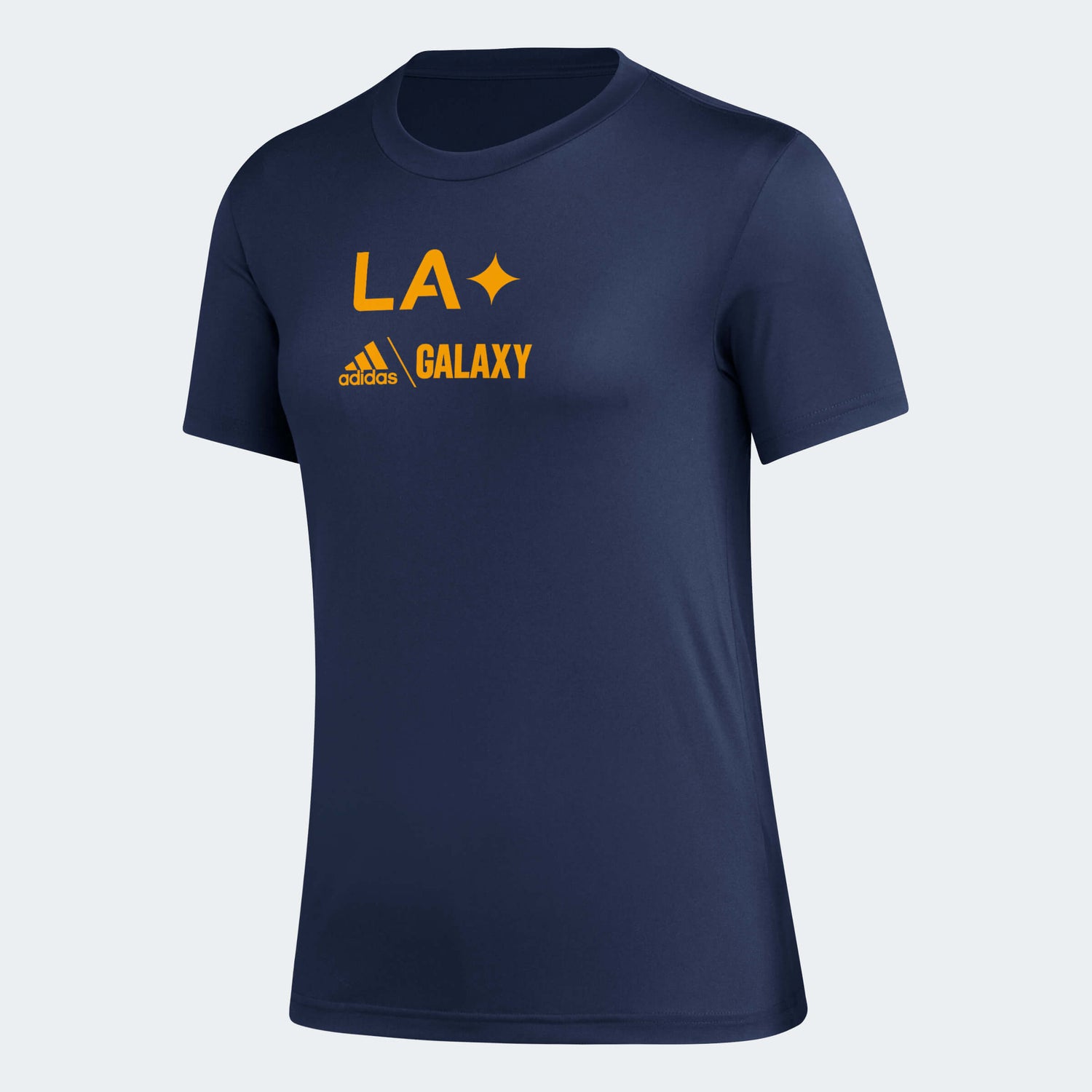 adidas 2023 LA Galaxy Women's Pre-Game Tee - Navy-Team Gold (Front)