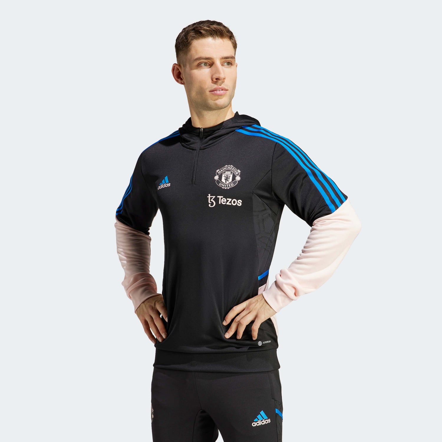 adidas 2023 Manchester United Track Hoodie - Black-Icy Pink (Model - Front)