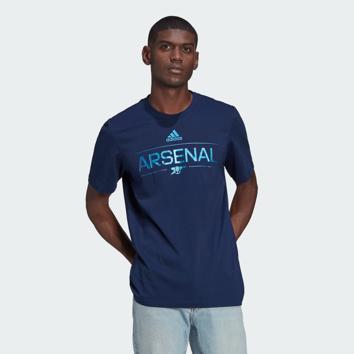 adidas 2022-23 Arsenal Graphic Tee - Navy Blue (Model - Front)