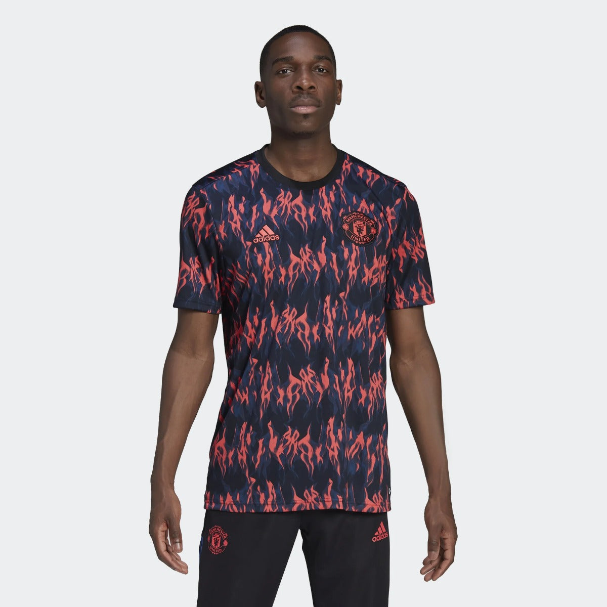 adidas 21-22 Manchester United Pre-Match Jersey - Black-Shock Red (Model - Front)