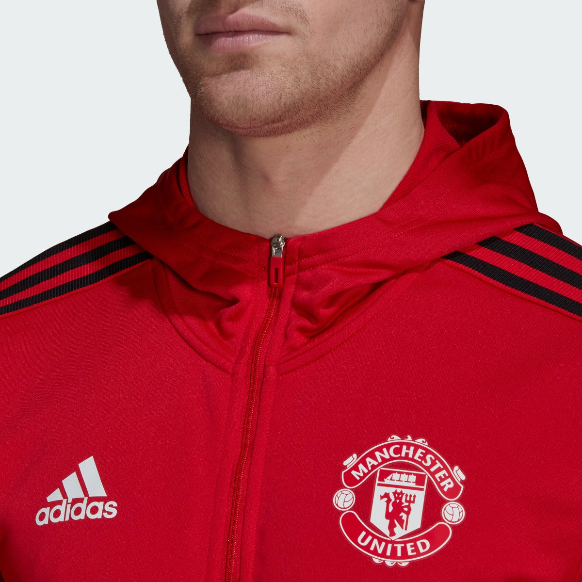 adidas 21-22 Manchester United Track Hoodie - Red (Detail 1)