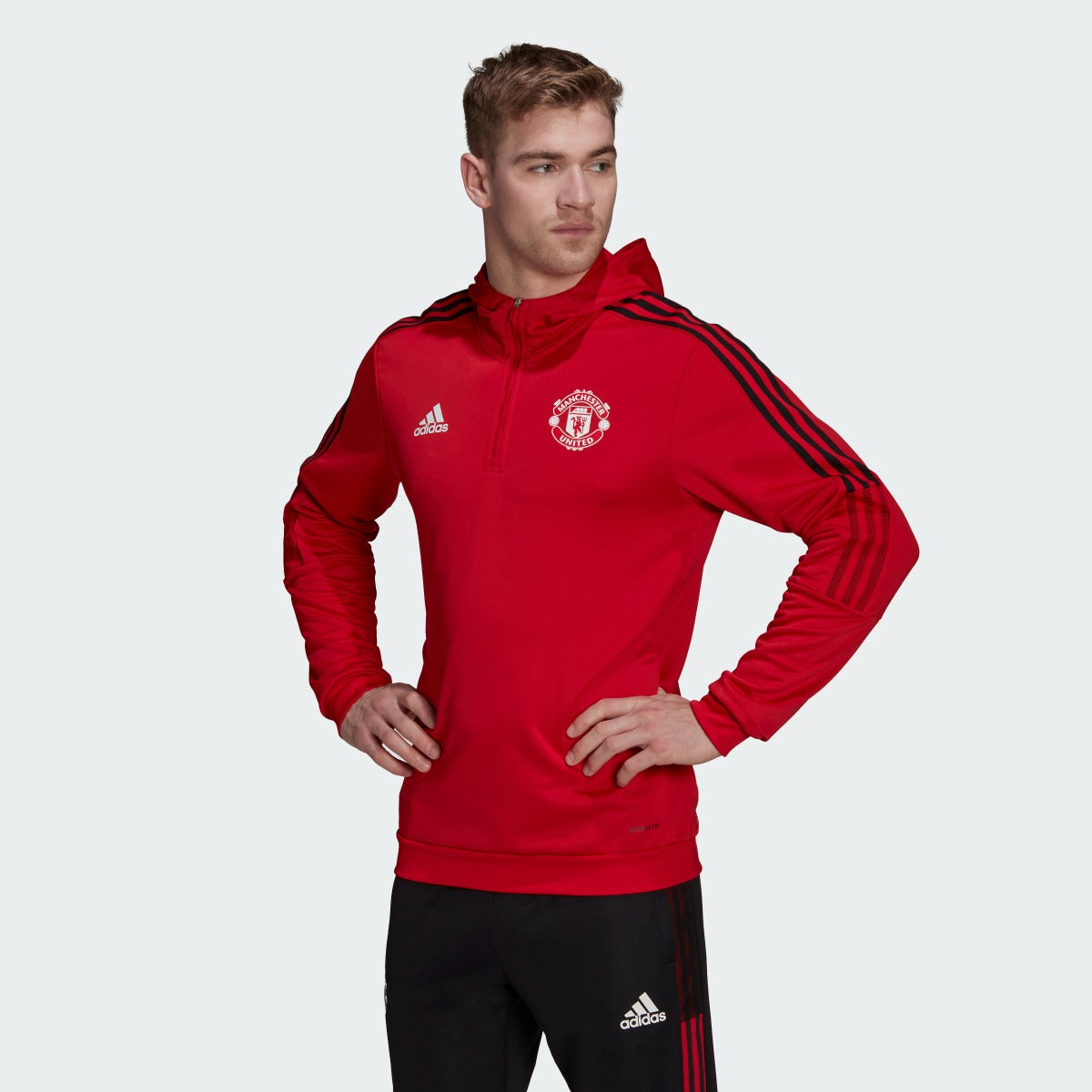 adidas 21-22 Manchester United Track Hoodie - Red (Model - Front)
