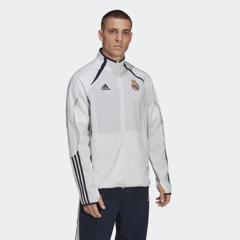 adidas 21-22 Real Madrid Teamgeist Woven Jacket - White (Model - Front)