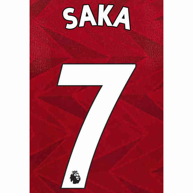 Arsenal 2019/22 Home Saka #7 Jersey Name Set-White