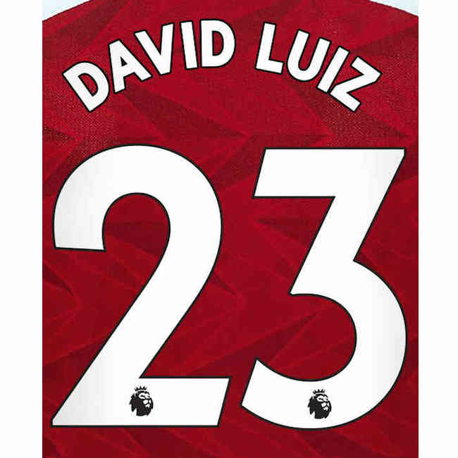 Arsenal 2019/22 Home David Luiz #23 Jersey Name Set