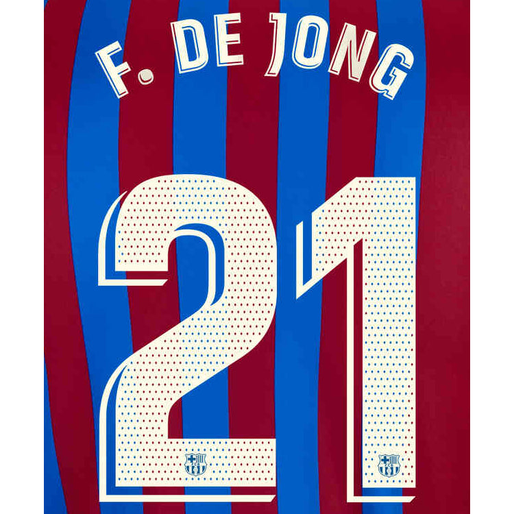 Barcelona 2021/22 Home F. De Jong #21 Youth Jersey Name Set (Main)