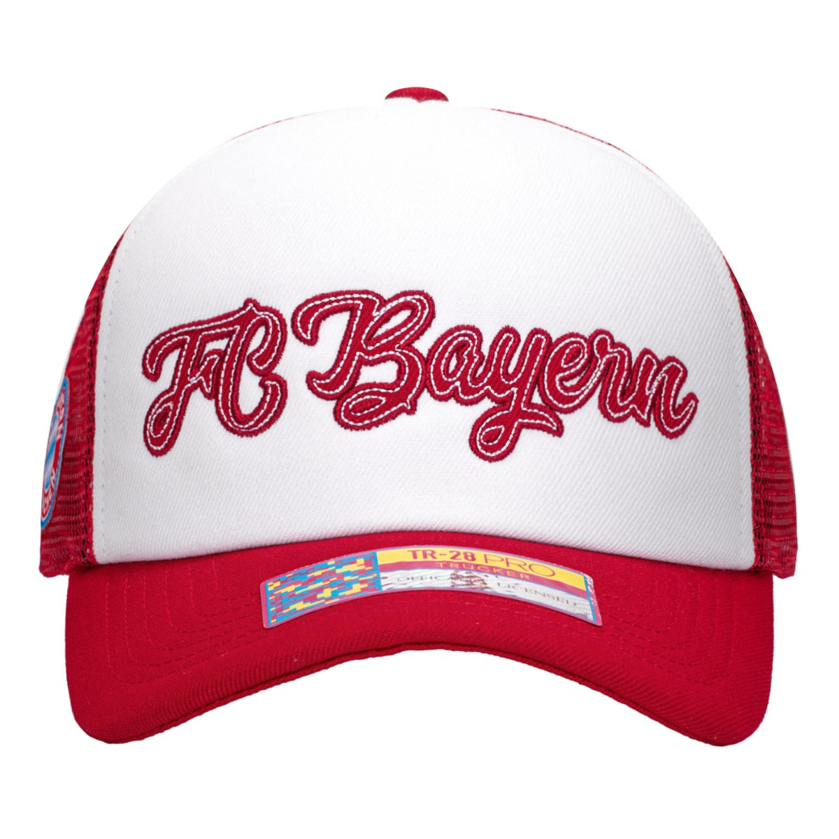 F.I Collection Bayern Munich Script Stop Trucker Hat - Red-White (Front)