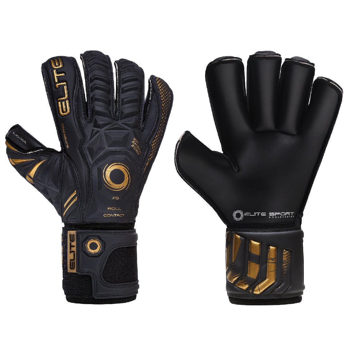 Elite Sport 2022 Black Real Goalkeeper Gloves - Black-Gold (Pair)