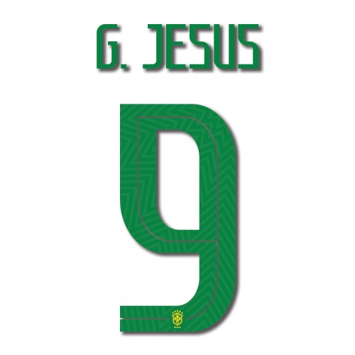 Brasil 2018 Youth Home G. Jesus #9 Jersey Name Set