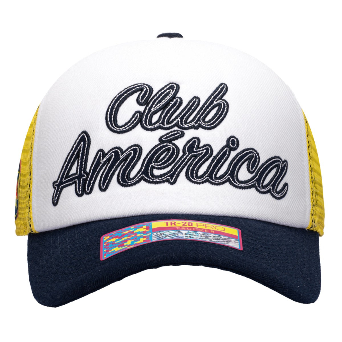 F.I Collection Club America Stop Script Trucker Hat - Yellow-Navy (Front)