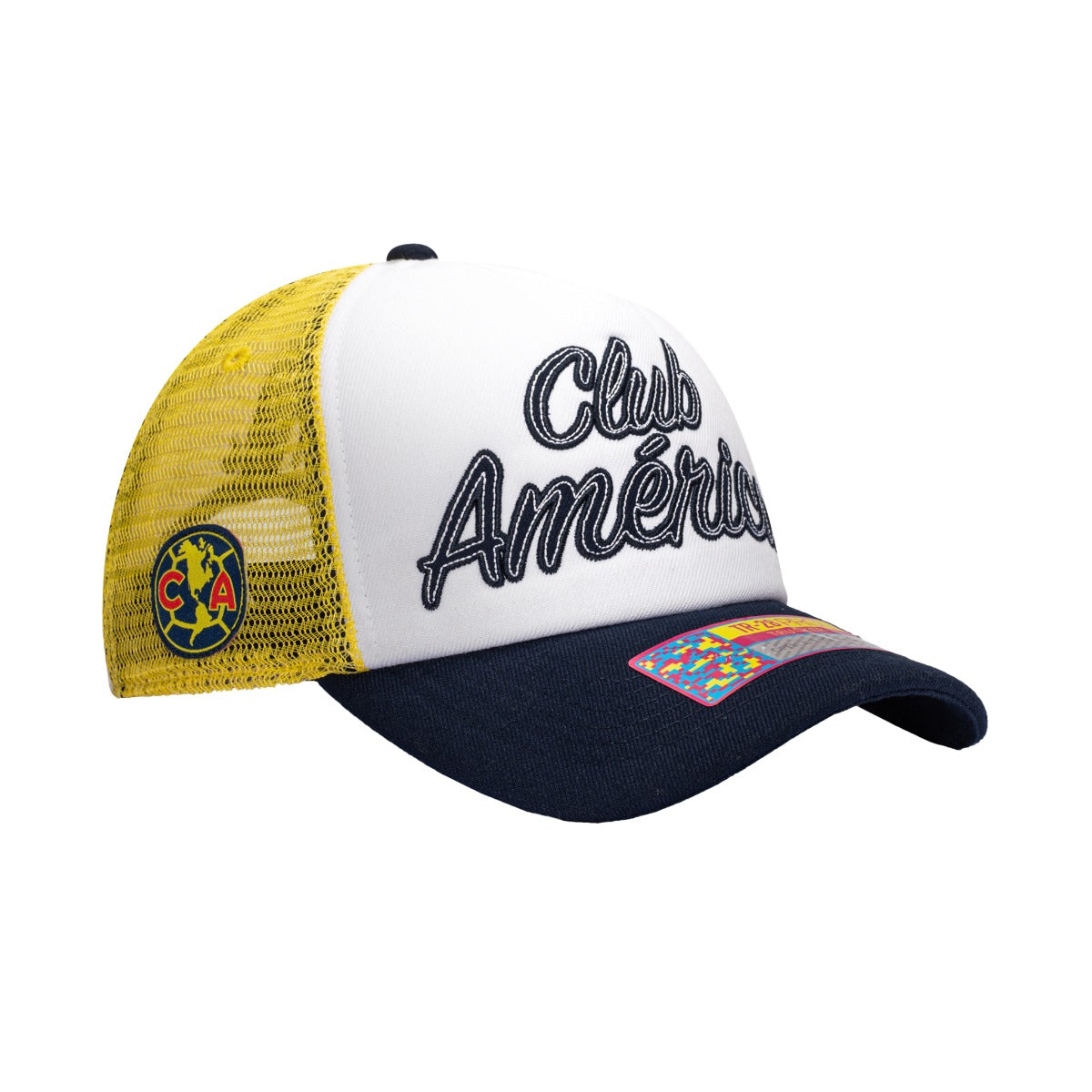 F.I Collection Club America Stop Script Trucker Hat - Yellow-Navy (Diagonal 2)