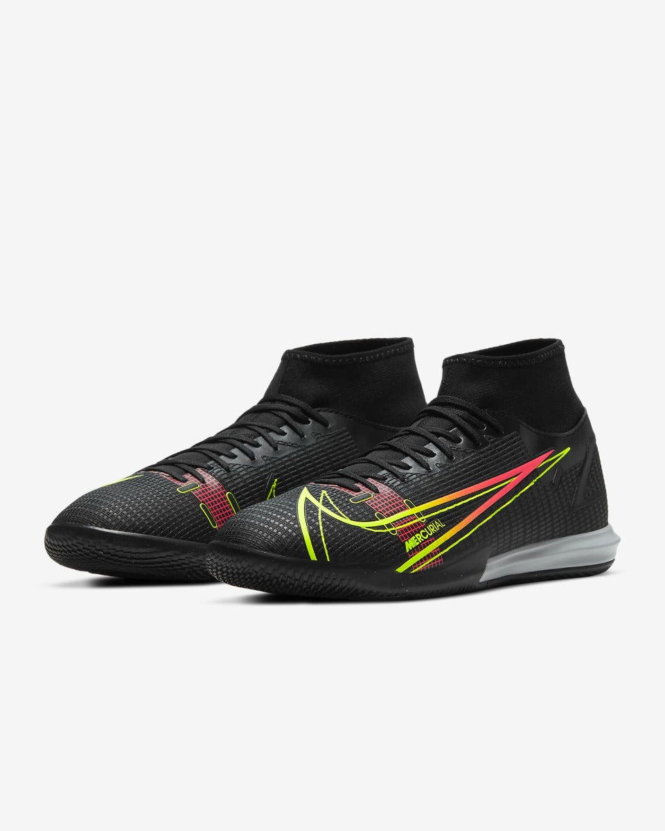 Nike Mercurial Superfly 8 Academy IC - Black-Volt-Crimson (Pair - Diagonal)