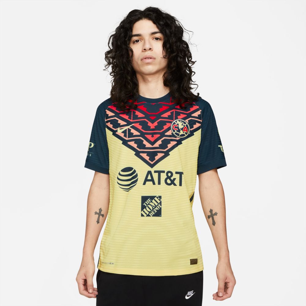 Nike 2021-22 Club America Home ADV Match Jersey - Yellow-Navy (Model - Front)