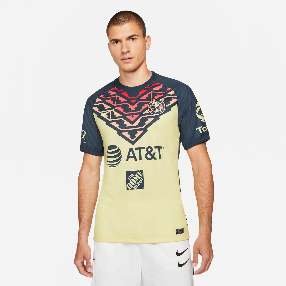Nike 2021-22 Club America Home Jersey - Yellow-Navy (Model - Front)