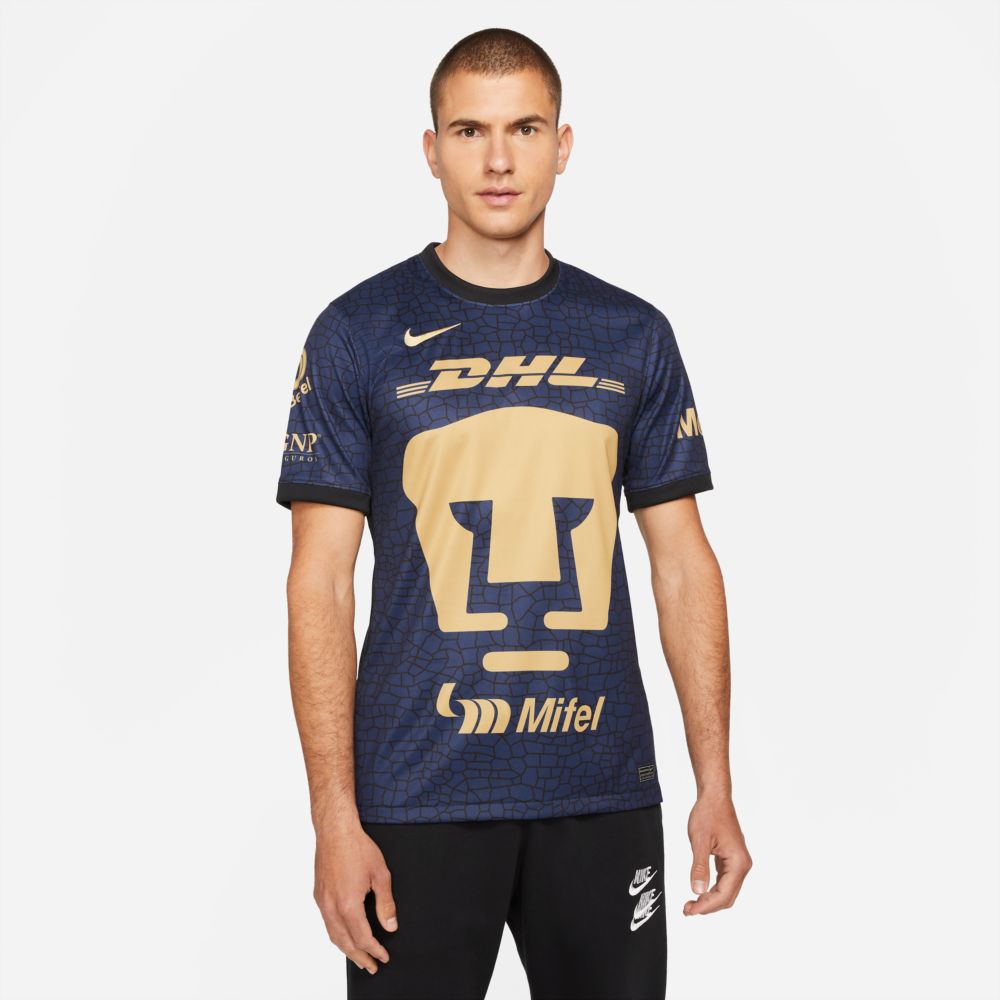 Nike 2021-22 Pumas Away Jersey - Navy-Gold (Model - Front)