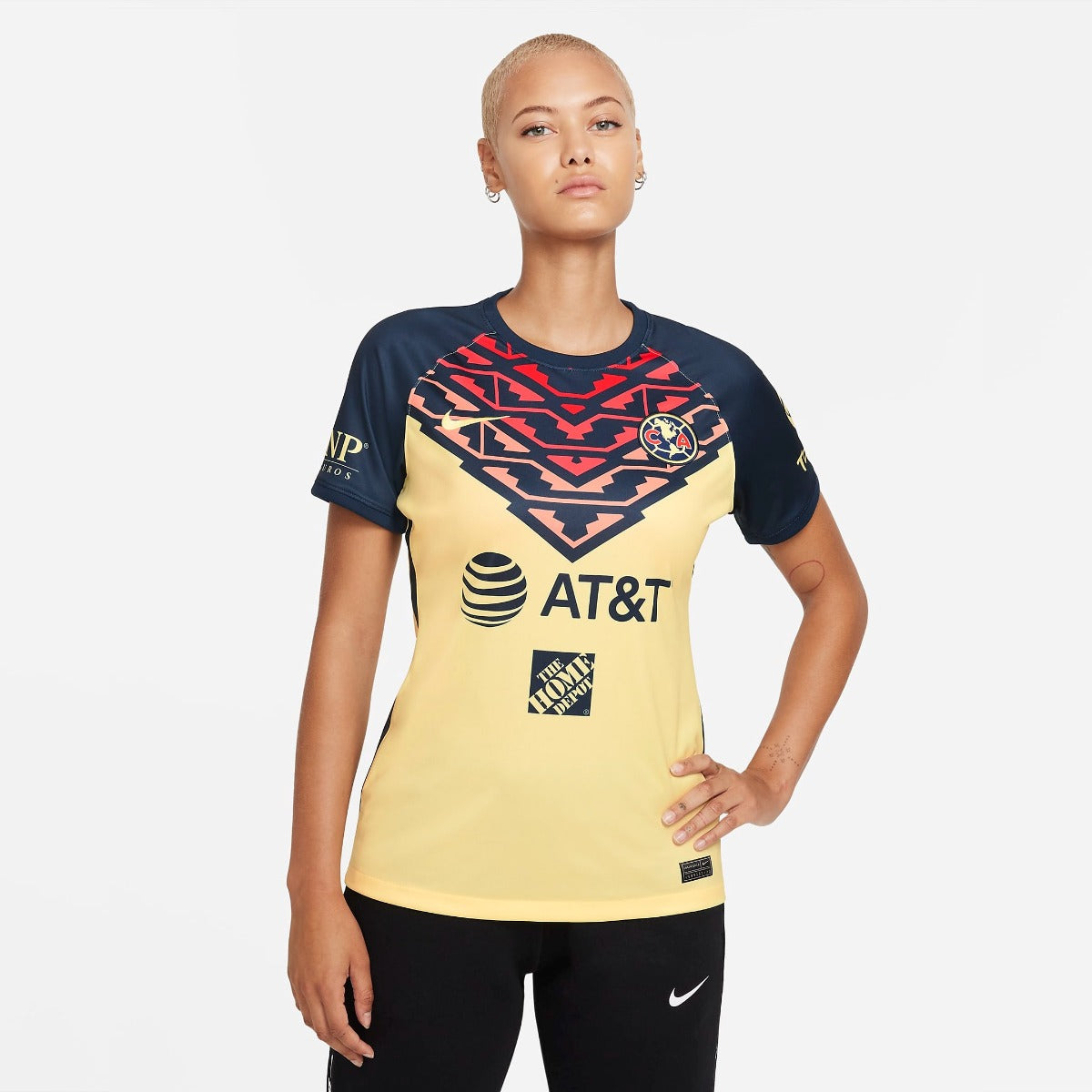 Nike 2021-22 Club America Women Home Jersey - Yellow-Armory Navy (Model - Front)