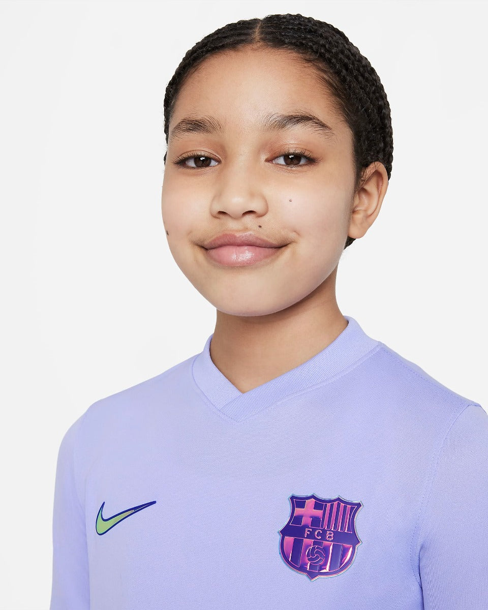 Nike 2021-22 Barcelona Youth Away Jersey - Purple Pulse (Detail 1)