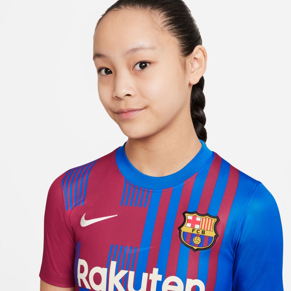 Nike 2021-22 Barcelona Youth Home Jersey - Soar-Pale Ivory (Detail 1)