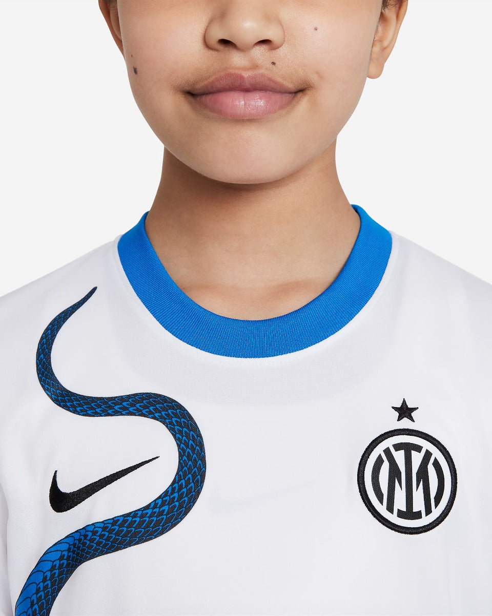 Nike 2021-22 Inter Milan Youth Away Jersey - White-Blue (Detail 2)