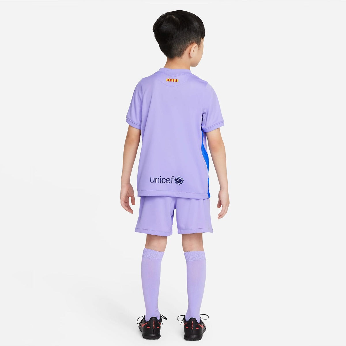 Nike 2021-22 Barcelona Little Kids Away Kit - Purple Pulse (Model - Back)