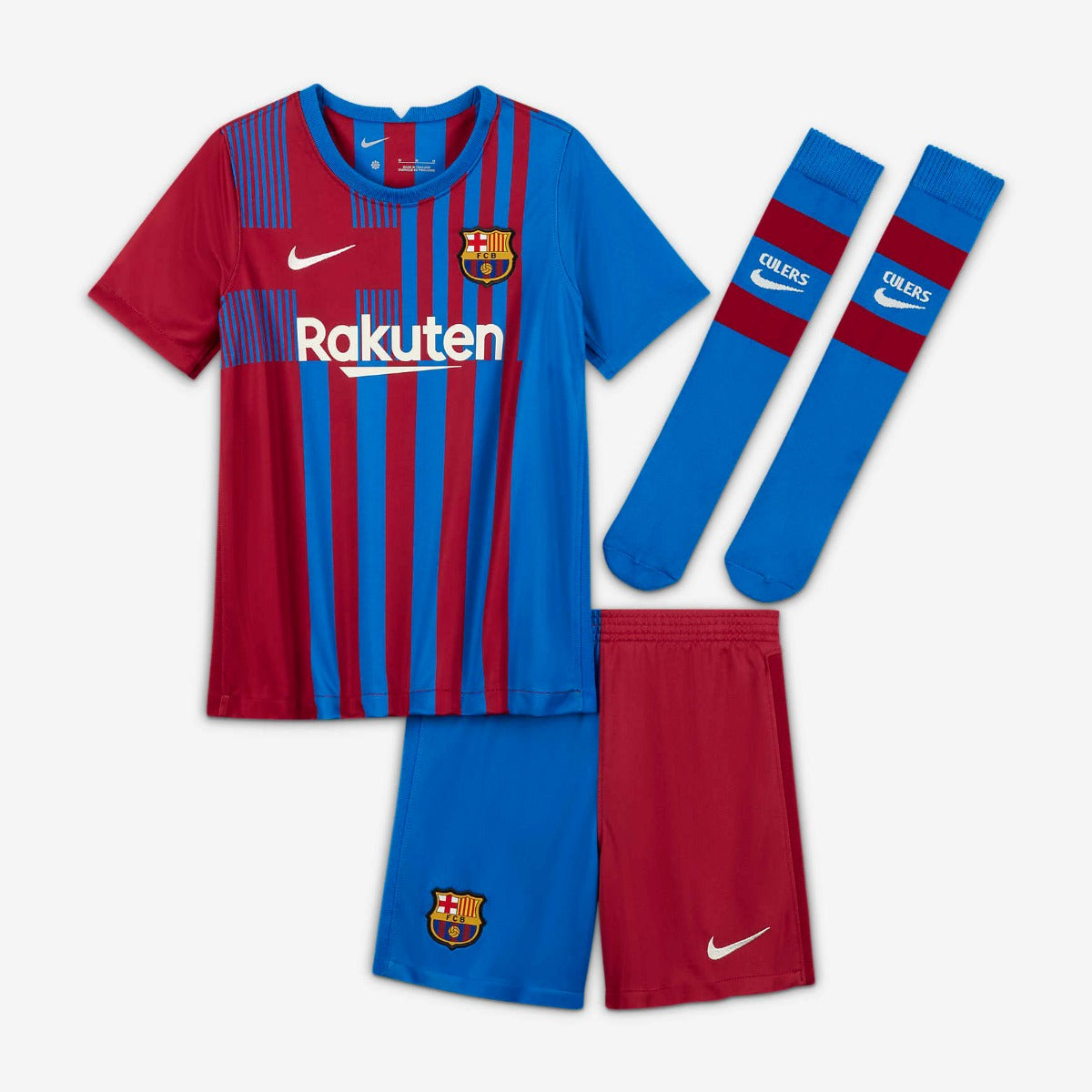 Nike 2021-22 Barcelona Home Little Boys Kit- Soar-Noble Red (Front)