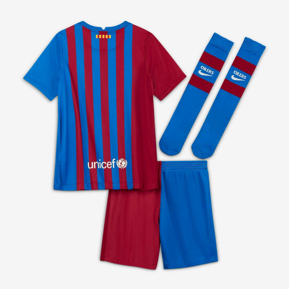 Nike 2021-22 Barcelona Home Little Boys Kit- Soar-Noble Red (Back)