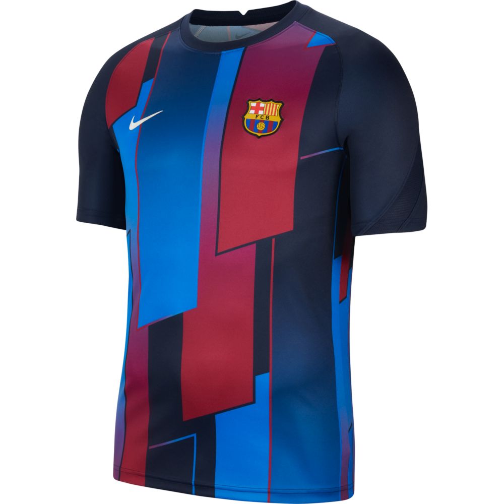 Nike 2021-22 Barcelona Dry-Fit Pre-Match SS Jersey - Soar-Obsidian (Front)