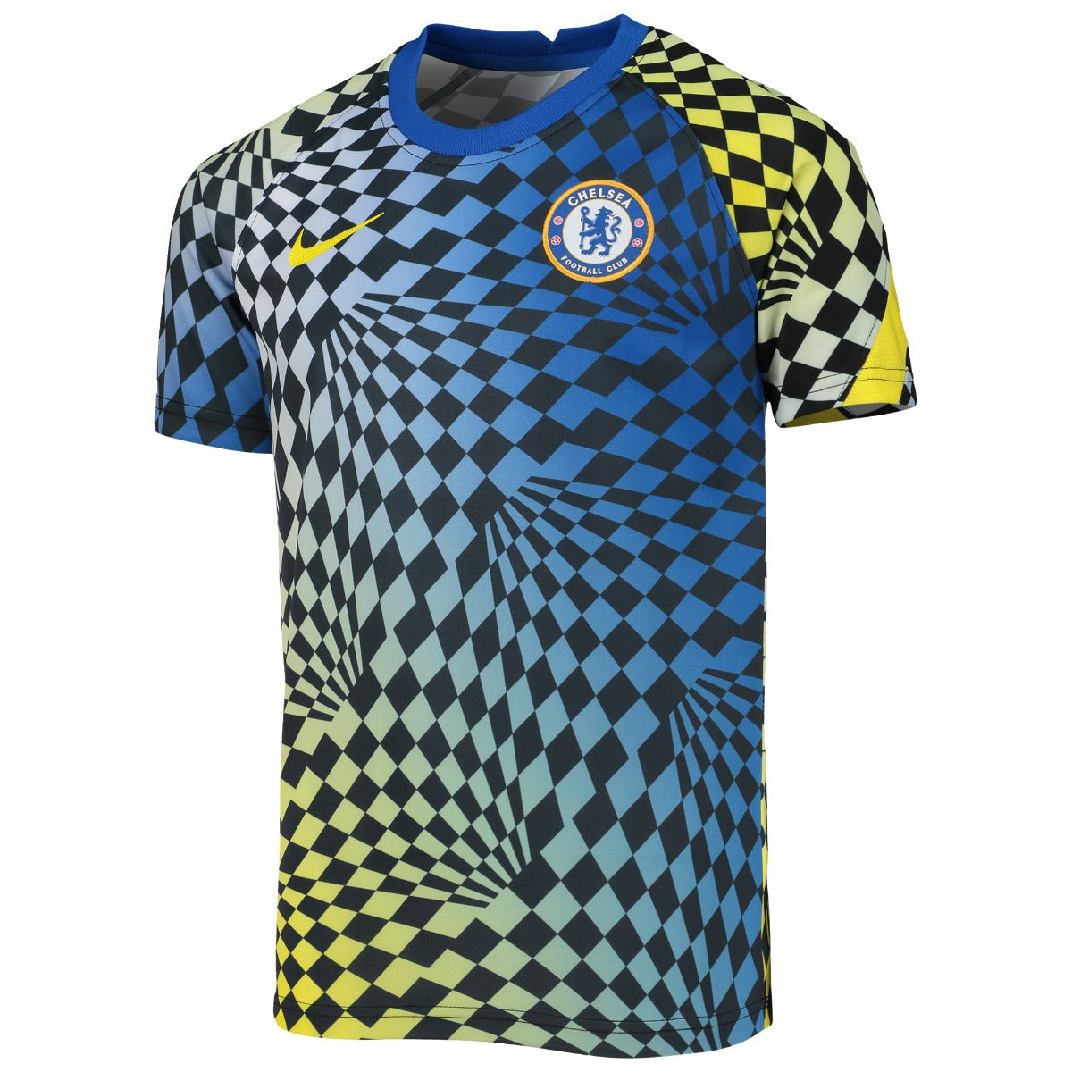 Nike 2021-22 Chelsea Youth Dry-Fit Pre-Match SS Jersey - Lyon Blue-Yellow (Front)