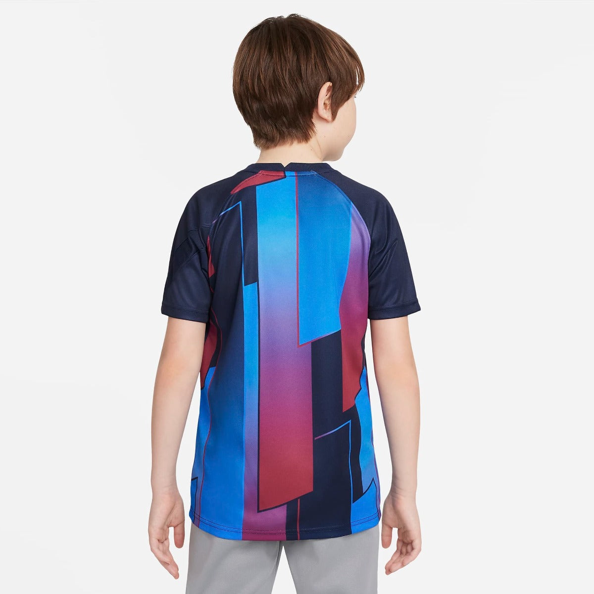 Nike 2021-22 Barcelona Youth Pre-Match SS Jersey - Soar-Obsidian (Model - Back)