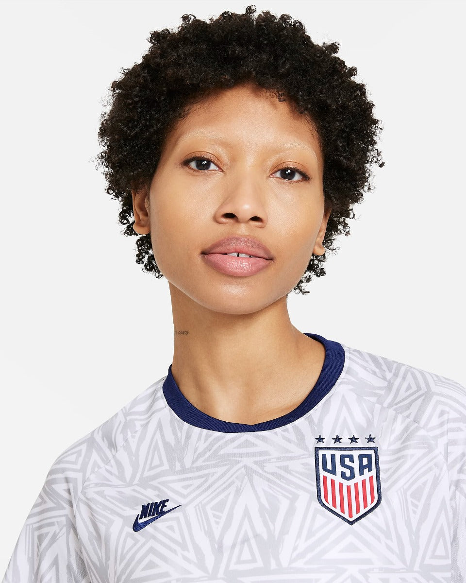 Nike 2021-22 USA Women Pre-Match SS Jersey - White-Navy (Detail 1)
