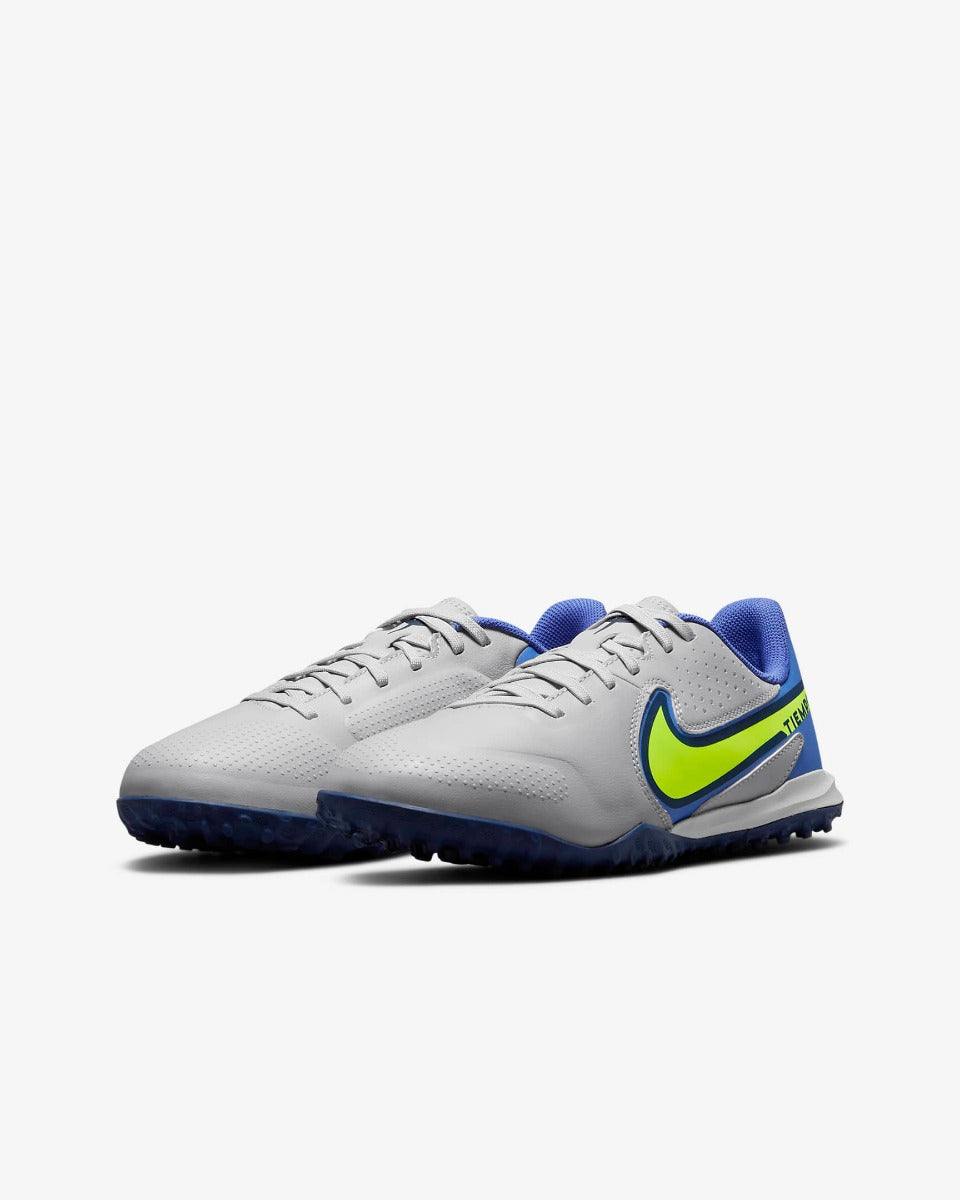 Nike Kids Legend 9 Academy Turf - Grey-Volt-Saphire (Pair - Diagonal)