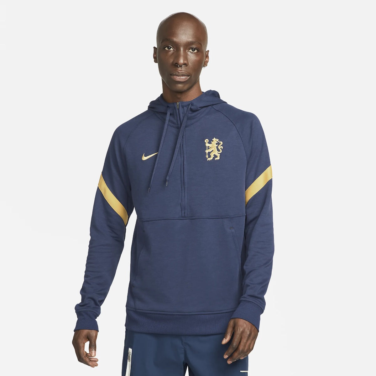 Nike 2022 Chelsea Half Zip Travel Hoodie - Navy-Gold (Model - Front)