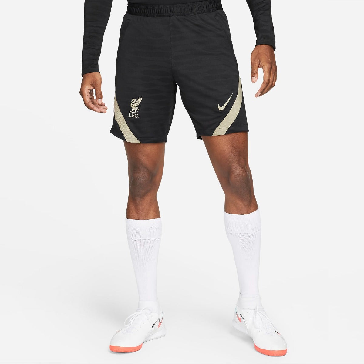 Nike 2022 Liverpool DF Strike Shorts KZ - Black-Mystic Stone (Model - Front)