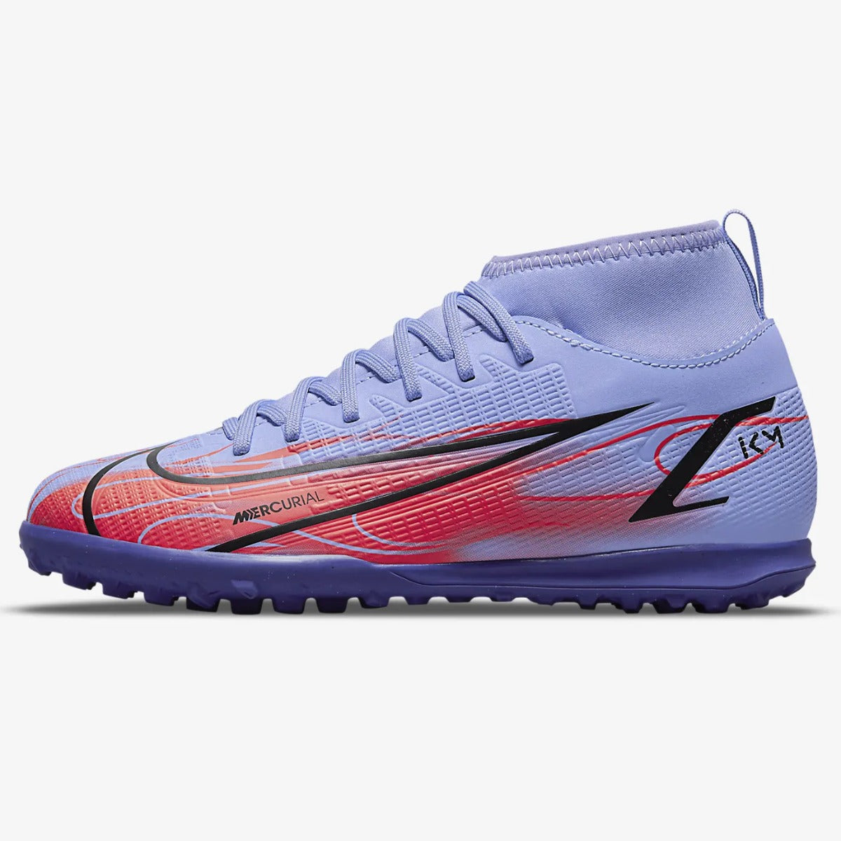 Nike JR Superfly 8 Club KM Turf - Light Thistle-Bright Crimson (Side 1)