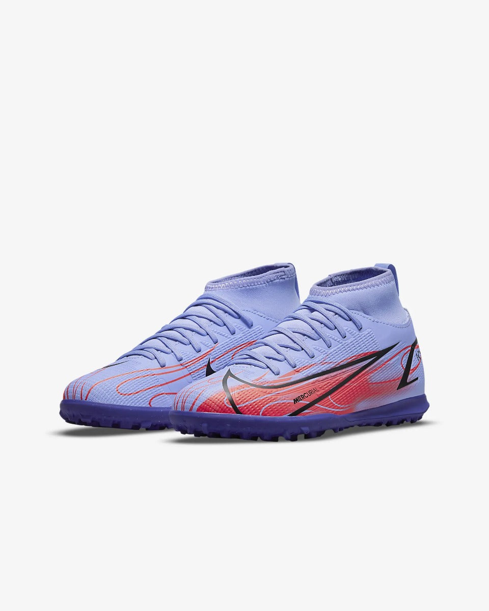 Nike JR Superfly 8 Club KM Turf - Light Thistle-Bright Crimson (Pair - Diagonal)